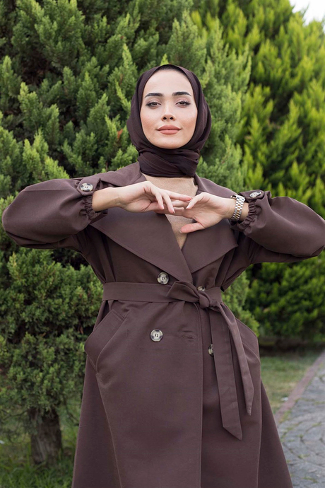 Kol Kemerli Trençkot - Acı Kahverengi