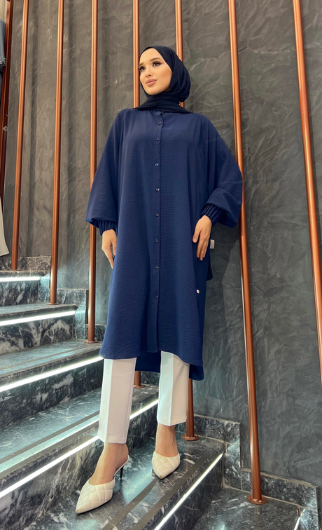 Kol Pilise Detaylı Tunik Lacivert - Moda AlaKol Pilise Detaylı Tunik Lacivert