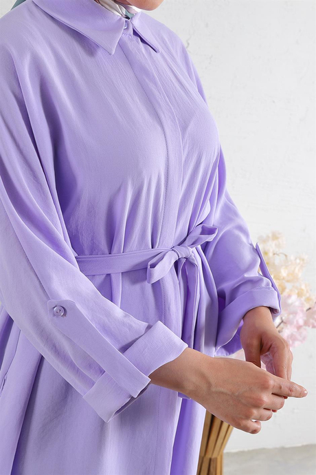 Kolları Detaylı Dizi Düğmeli Tunik Lila