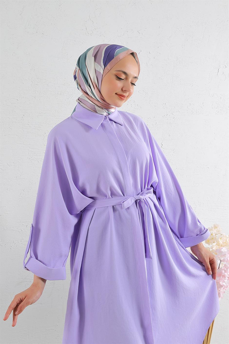 Kolları Detaylı Dizi Düğmeli Tunik Lila