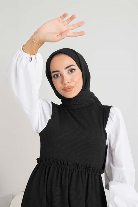 Kolları Gömlek Elbise - Siyah