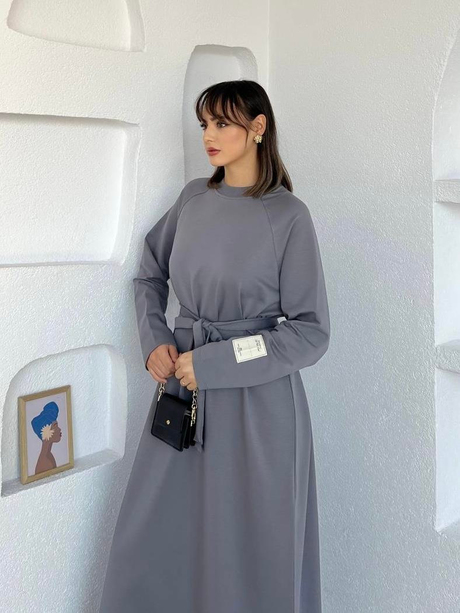 Kolu Etiket Detaylı  Elbise Gri - Moda AlaKolu Etiket Detaylı  Elbise Gri