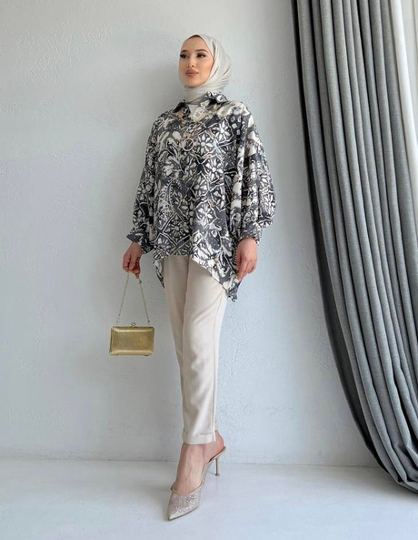 Kolyeli Desenli Gömlek Füme - Moda AlaKolyeli Desenli Gömlek Füme
