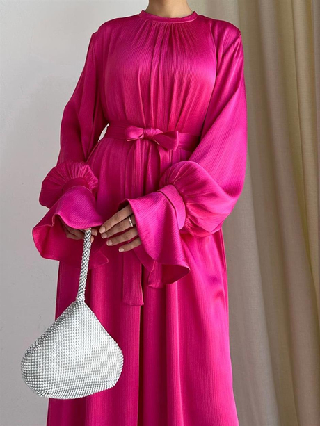 Manşet Detaylı Lizbon Elbise Pembe