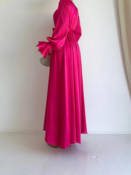 Manşet Detaylı Lizbon Elbise Pembe