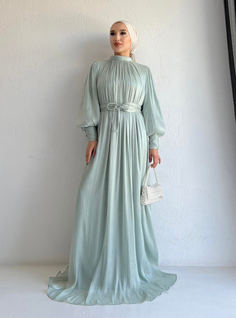 Manşeti Düğmeli Organze Elbise Çağla - Moda AlaManşeti Düğmeli Organze Elbise Çağla