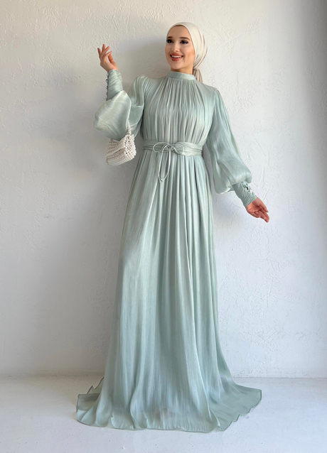 Manşeti Düğmeli Organze Elbise Çağla - Moda AlaManşeti Düğmeli Organze Elbise Çağla
