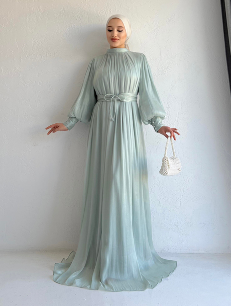 Manşeti Düğmeli Organze Elbise Çağla - Moda AlaManşeti Düğmeli Organze Elbise Çağla