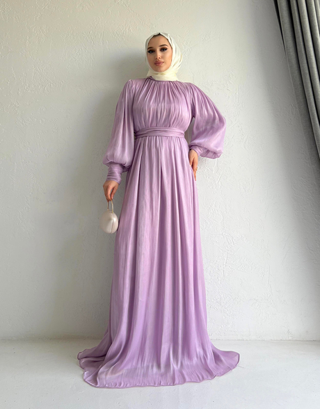 Manşeti Düğmeli Organze Elbise Lila