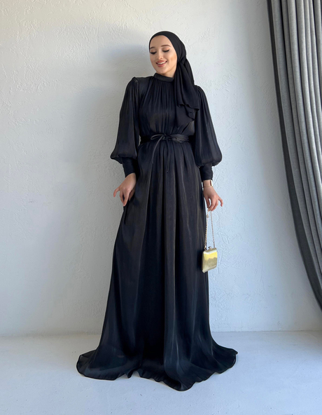 Manşeti Düğmeli Organze Elbise Siyah - Moda AlaManşeti Düğmeli Organze Elbise Siyah