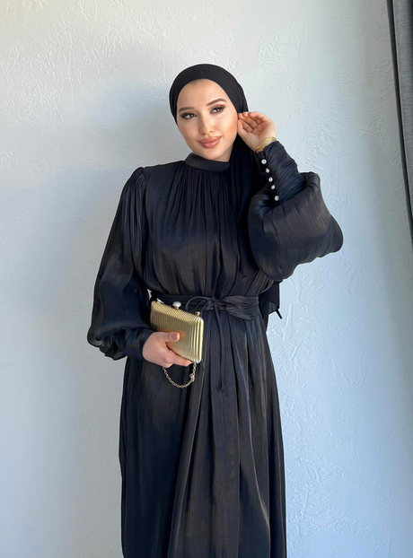 Manşeti Düğmeli Organze Elbise Siyah - Moda AlaManşeti Düğmeli Organze Elbise Siyah