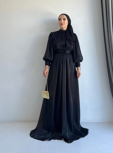 Manşeti Düğmeli Organze Elbise Siyah - Moda AlaManşeti Düğmeli Organze Elbise Siyah