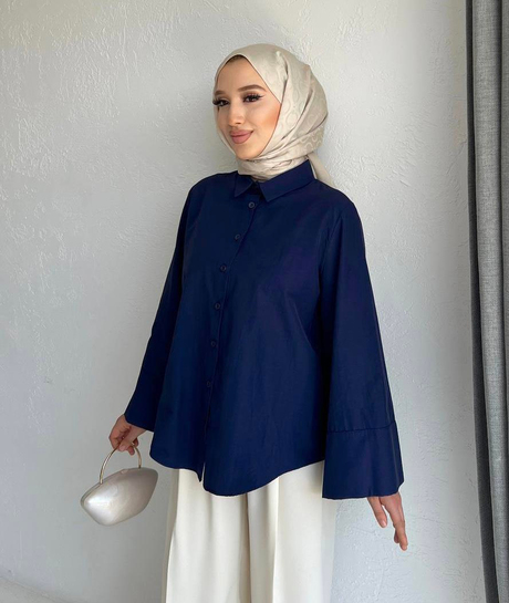Manşeti Geniş Poplin Gömlek Lacivert - Moda AlaManşeti Geniş Poplin Gömlek Lacivert