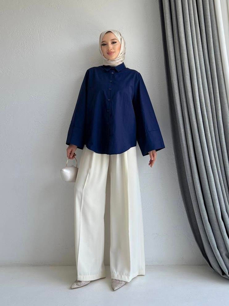 Manşeti Geniş Poplin Gömlek Lacivert - Moda AlaManşeti Geniş Poplin Gömlek Lacivert