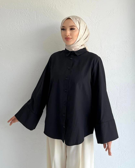 Manşeti Geniş Poplin Gömlek Siyah - Moda AlaManşeti Geniş Poplin Gömlek Siyah