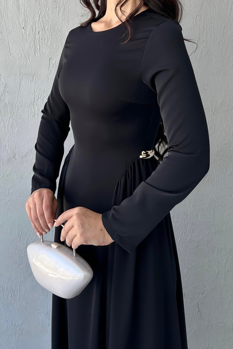 Midye Detaylı Elbise Siyah