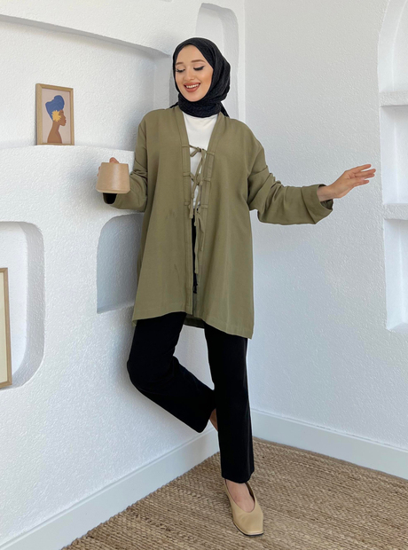 Mina Keten Ceket Haki