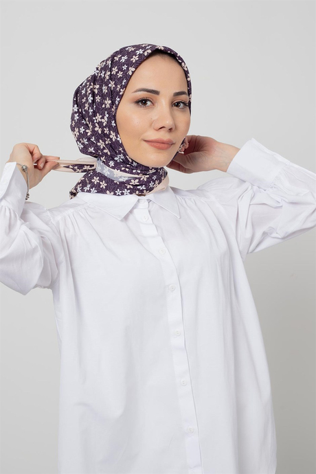 Mini Çiçek Desenli Eşarp Pudra