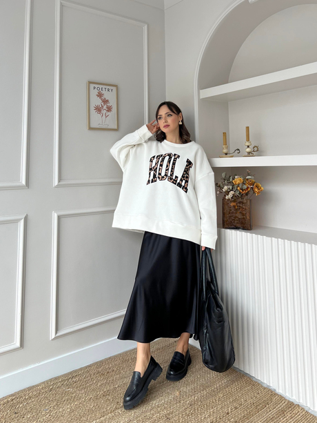 Nakışlı Sweatshirt Beyaz