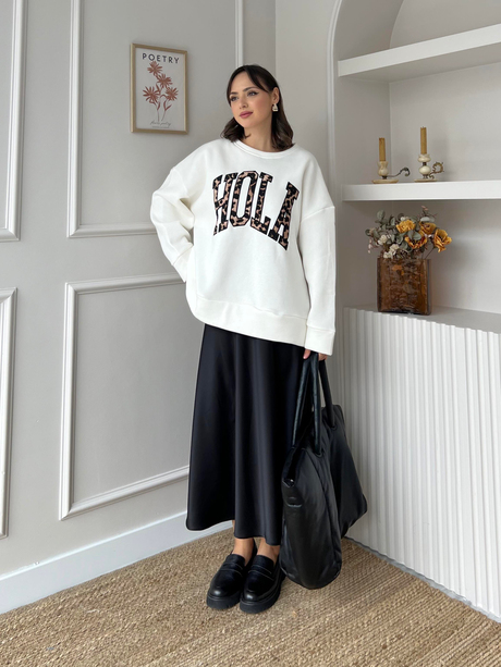 Nakışlı Sweatshirt Beyaz