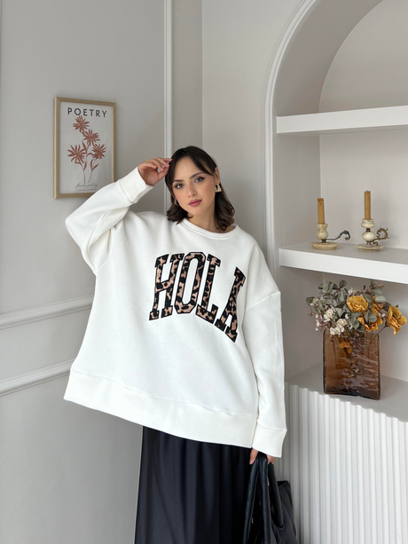 Nakışlı Sweatshirt Beyaz