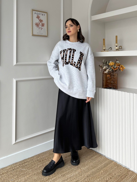 Nakışlı Sweatshirt Gri