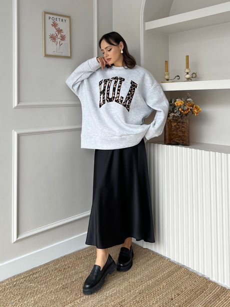 Nakışlı Sweatshirt Gri