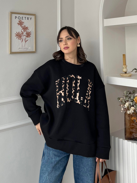 Nakışlı Sweatshirt Siyah