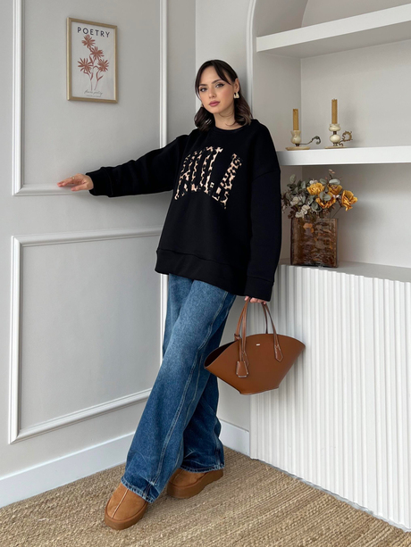 Nakışlı Sweatshirt Siyah