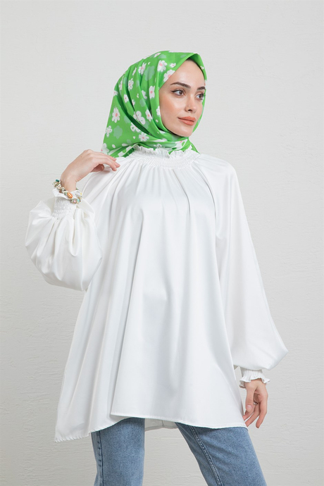 Nevra Saten Tunik Beyaz