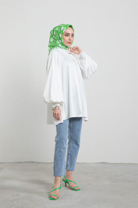 Nevra Saten Tunik Beyaz