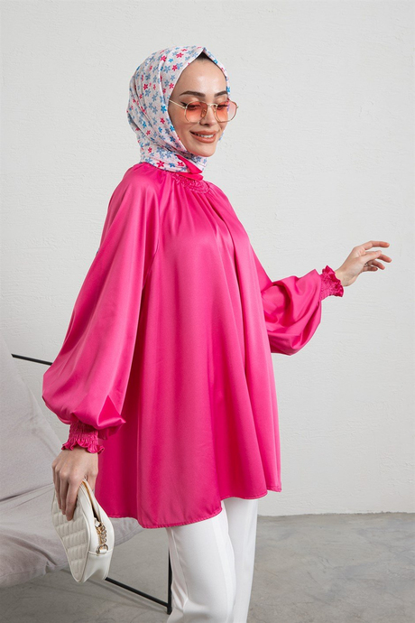 Nevra Saten Tunik Pembe