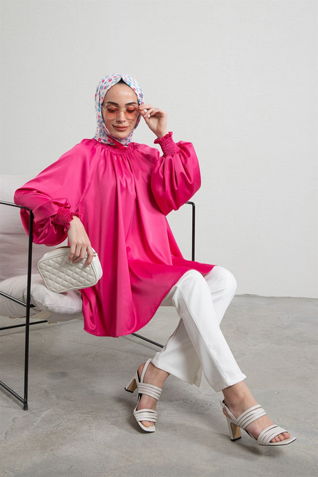 Nevra Saten Tunik Pembe