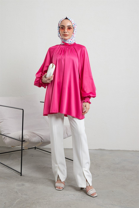 Nevra Saten Tunik Pembe