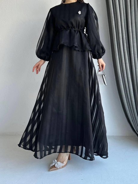 Organze Kumaş Elbise Siyah