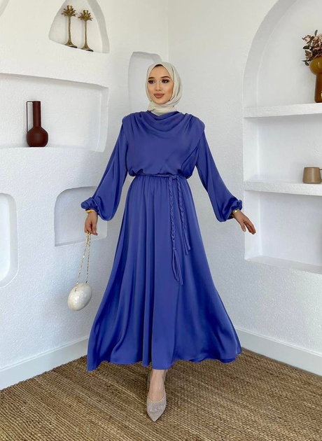 Örgü Kemerli Saten Elbise Lila - Moda AlaÖrgü Kemerli Saten Elbise Lila