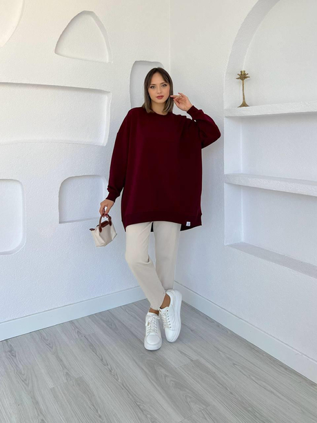 Oversize Basic Sweatshirt Bordo