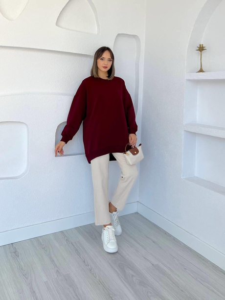 Oversize Basic Sweatshirt Bordo