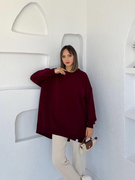 Oversize Basic Sweatshirt Bordo