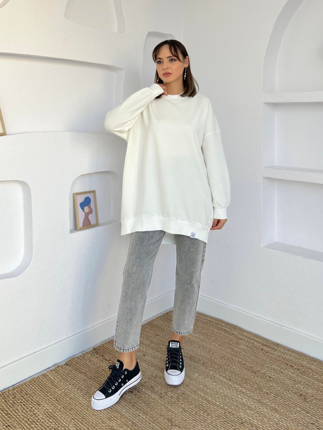 Oversize Basic Sweatshirt Ekru