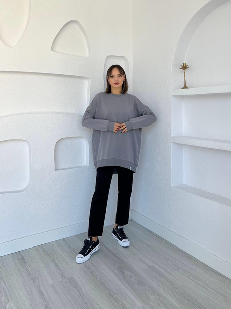 Oversize Basic Sweatshirt Gri