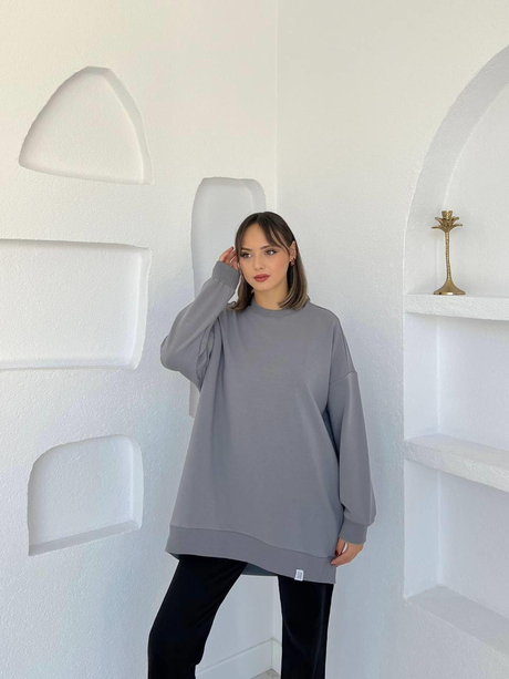 Oversize Basic Sweatshirt Gri