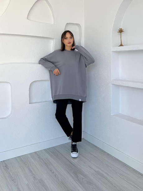 Oversize Basic Sweatshirt Gri