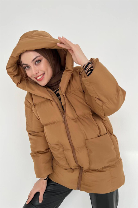 Oversize Şişme Mont Bej