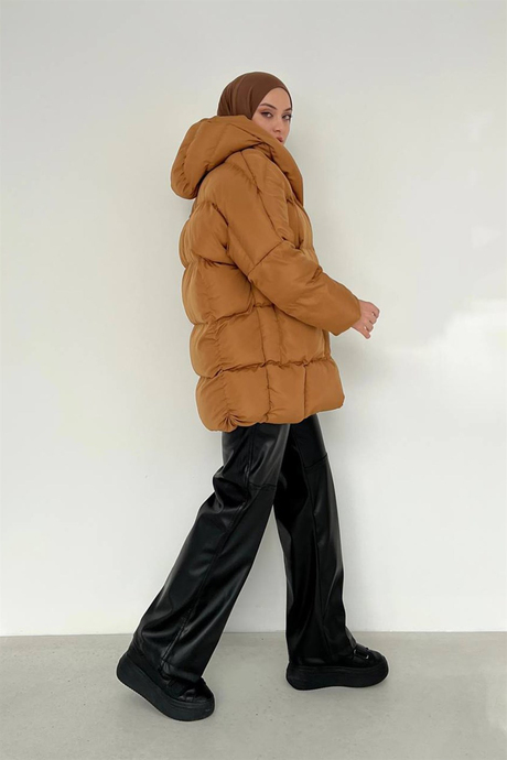 Oversize Şişme Mont Bej