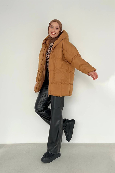 Oversize Şişme Mont Bej