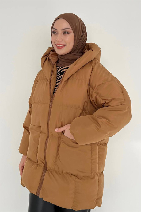 Oversize Şişme Mont Bej
