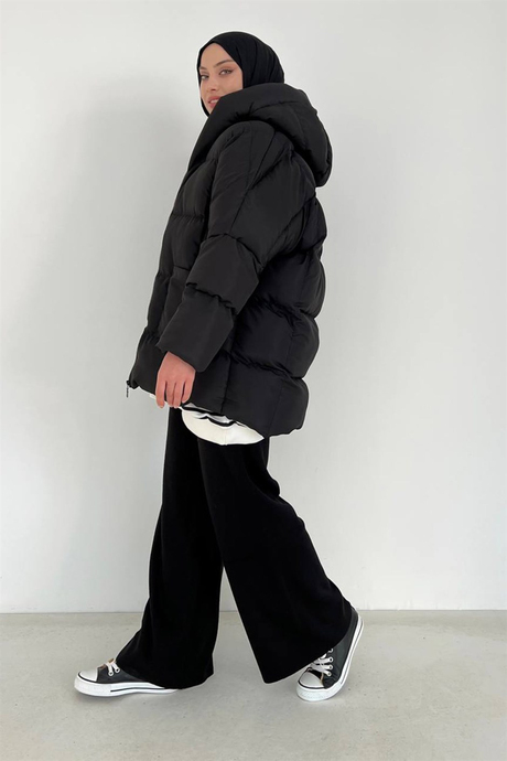 Oversize Şişme Mont Siyah