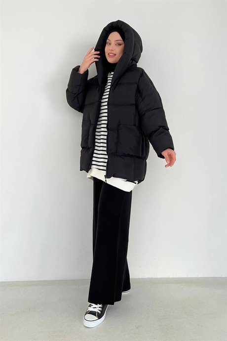 Oversize Şişme Mont Siyah