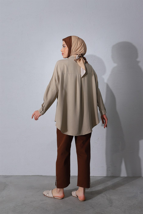 Oversize Tensel Gömlek Taş